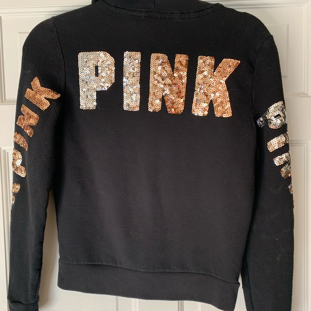 PINK black hoodie with rose gold sequin detail